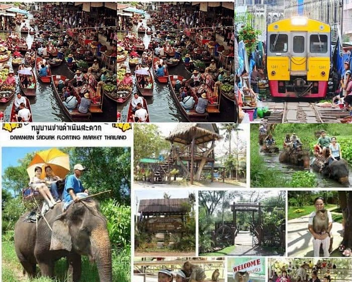 City Tour one day trip, go back one day Railroad Market Damnoen Saduak Floating Market, Elephant Camp